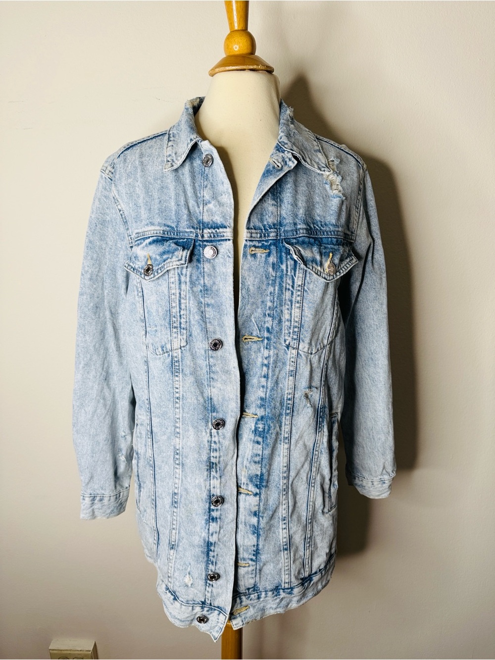 H&M Acid Wash Long Line Oversized Denim Jacket